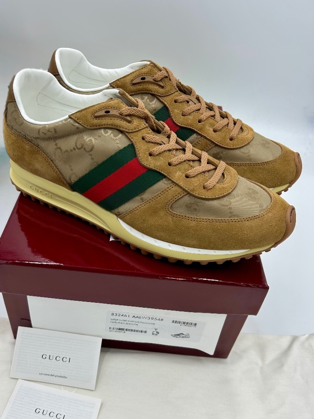 Men’s Gucci Re-Motion GG Canvas & Suede Sneakers.  Size 9.  Made in Italy